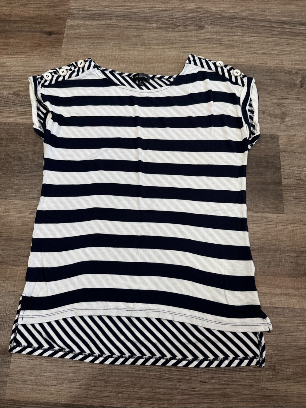 The Limited Navy and White Striped Button-Shoulder Short Sleeve Top